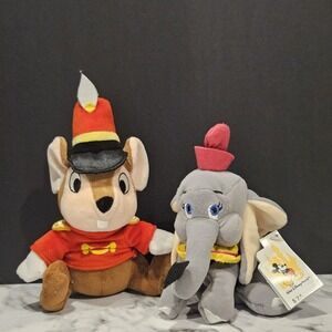 Vintage Disney Dumbo & Timothy Mouse Bean Bag Plush Set w/ Dumbo Hangtag